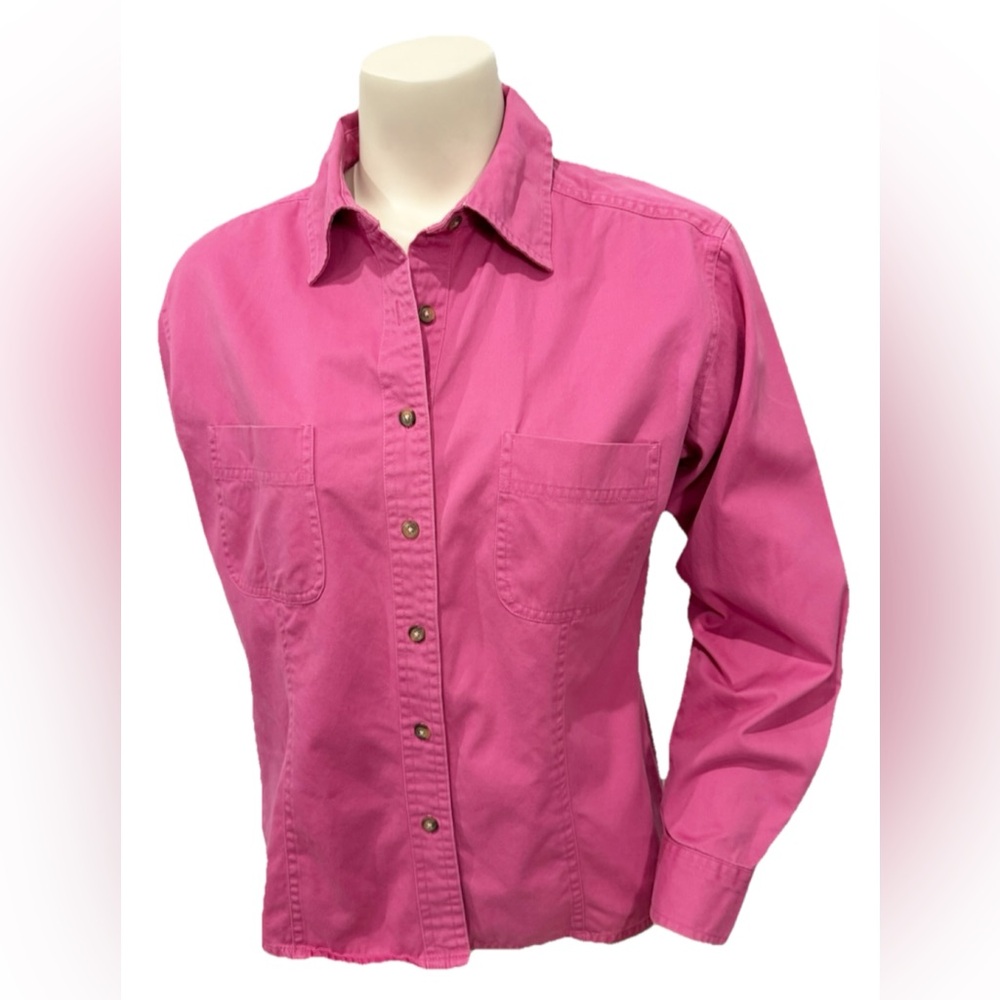 Talbots Button Down Shirt Womens Petite M Pink 100% Cotton Made In HONG KONG